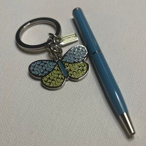 Coach Blue and Green Butterfly Keychain with Coach Pen